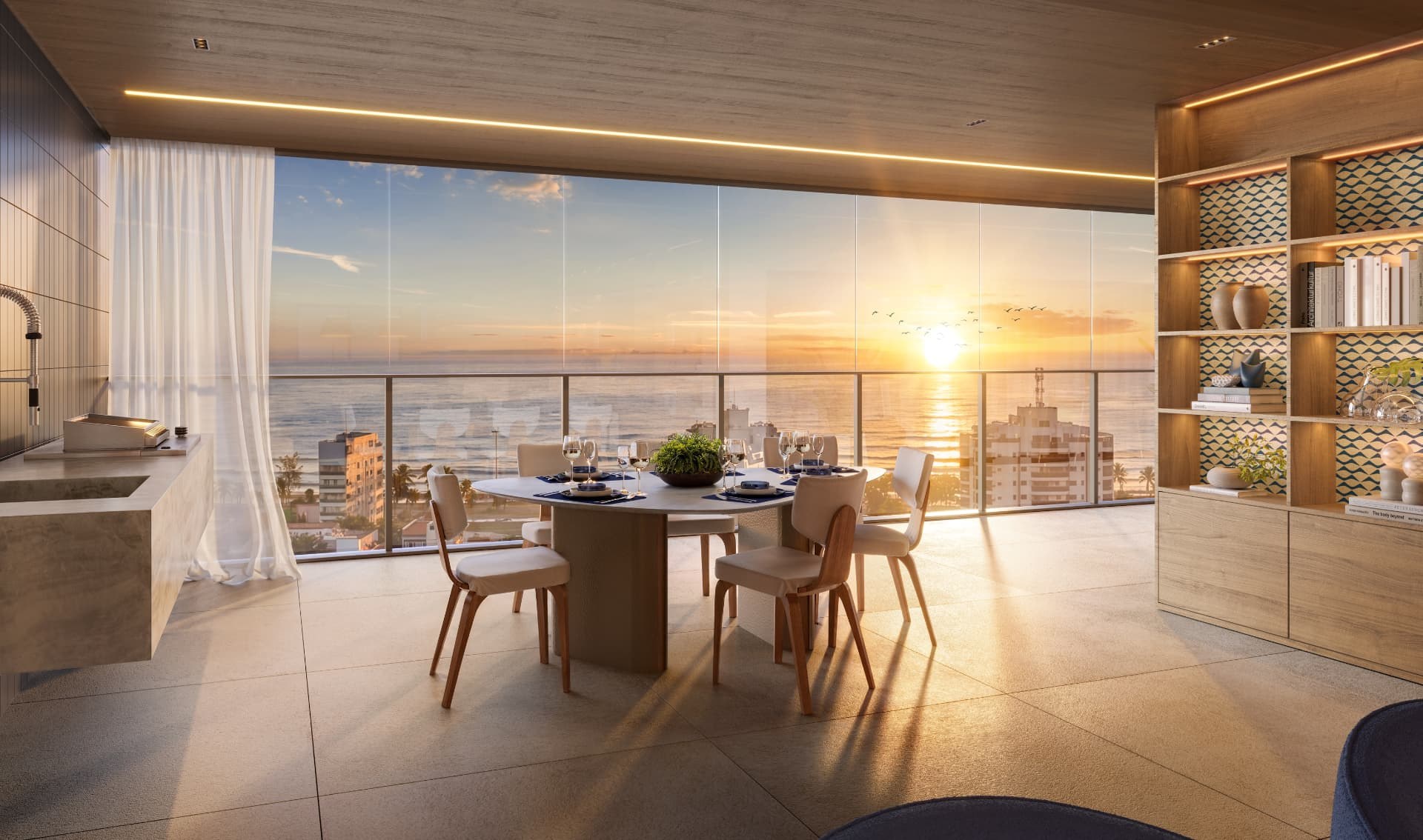 Varanda gourmet com mobiliário e curadoria de design Breton